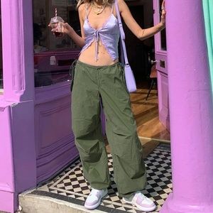 UTILITY GREEN DRAWSTRING BAGGY PANTS